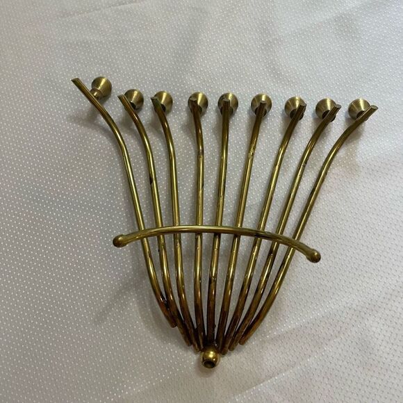 Midcentury Modern Solid Brass Chanukah Menorah Hanukkiah Judaica - Picture 5 of 11